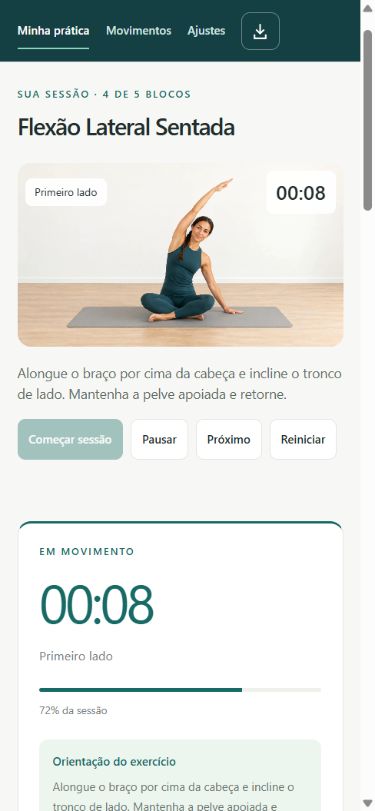 Tela real do aplicativo: A sessão acontece sozinha.